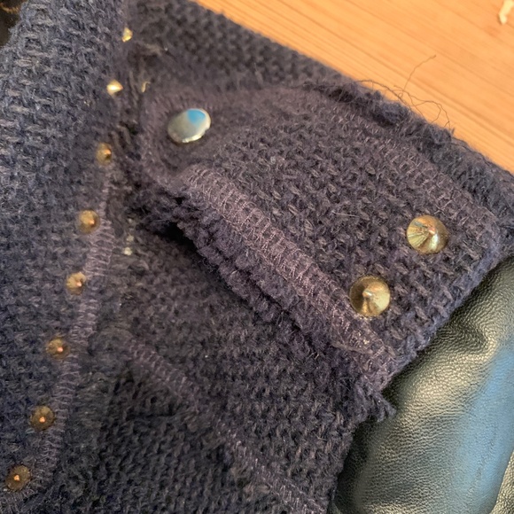 Leather and navy tweed jacket - Picture 6 of 7